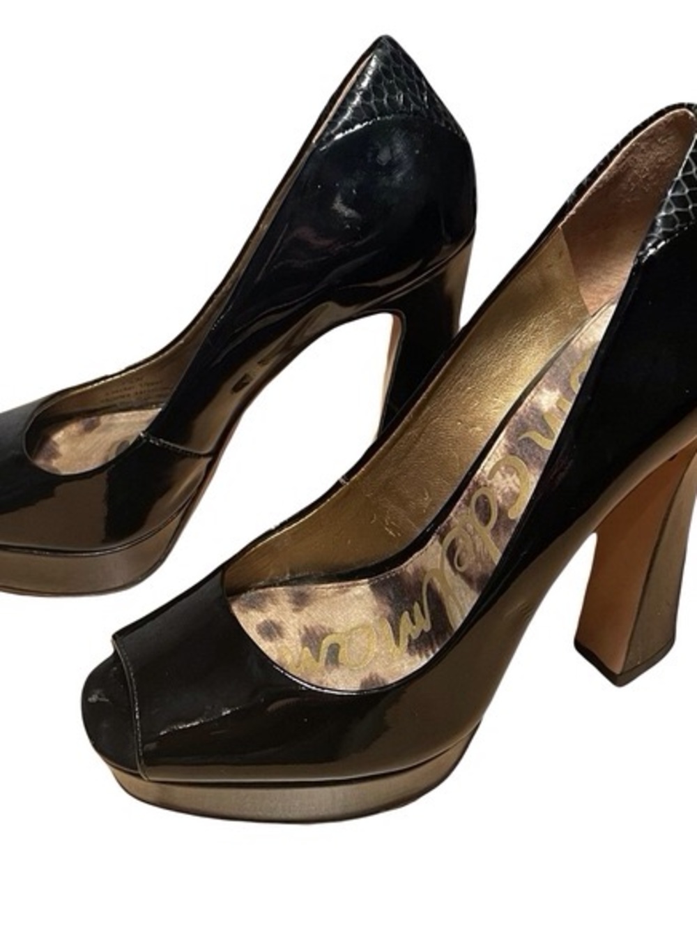 Sam Edelman Black Patent Peep-Toe Platform Pumps